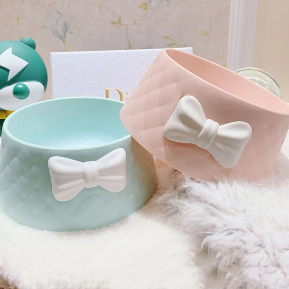 Pet Dog Food Bowls Lovely Bowknot Puppy Feeder Dish Bowl Diamond Pattern Bow Cat Bowl for Water Sweet Princess Pet Feeding Bowls Pet Dog Food Bowls Lovely Bowknot Puppy Feeder Dish Bowl Diamond Pattern Bow Cat Bowl for Water Sweet Princess Pet Feeding Bowls