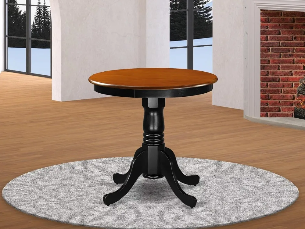 30 Inch Round Pedestal Dining Table - Solid Wood Kitchen Table with Oak Top & Mahogany Base