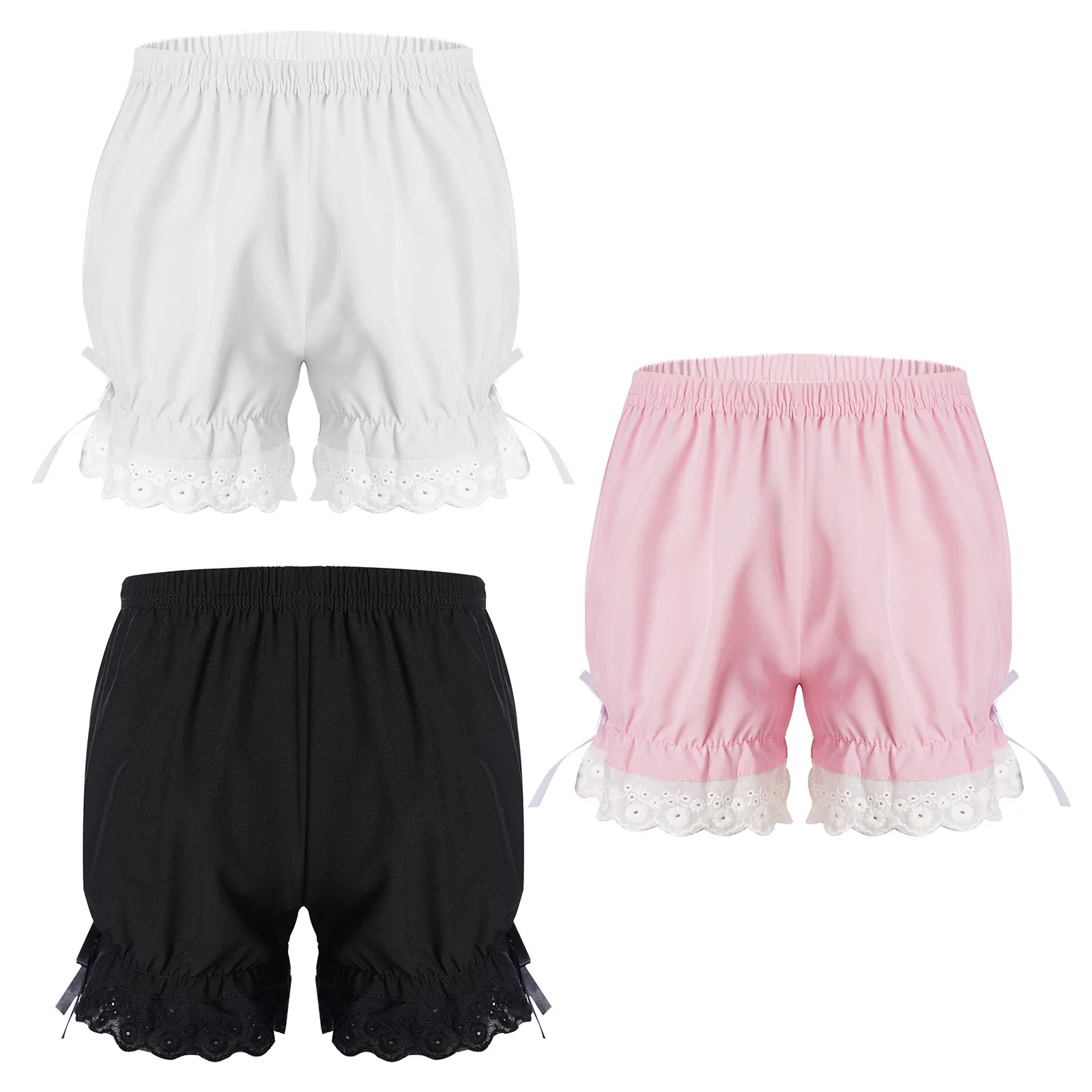 Kids Girls Safety Shorts Pants Elastic Bowknot Lace Waist Bloomers Pumpkin Shorts Breathable and Safety Underwear Clothing