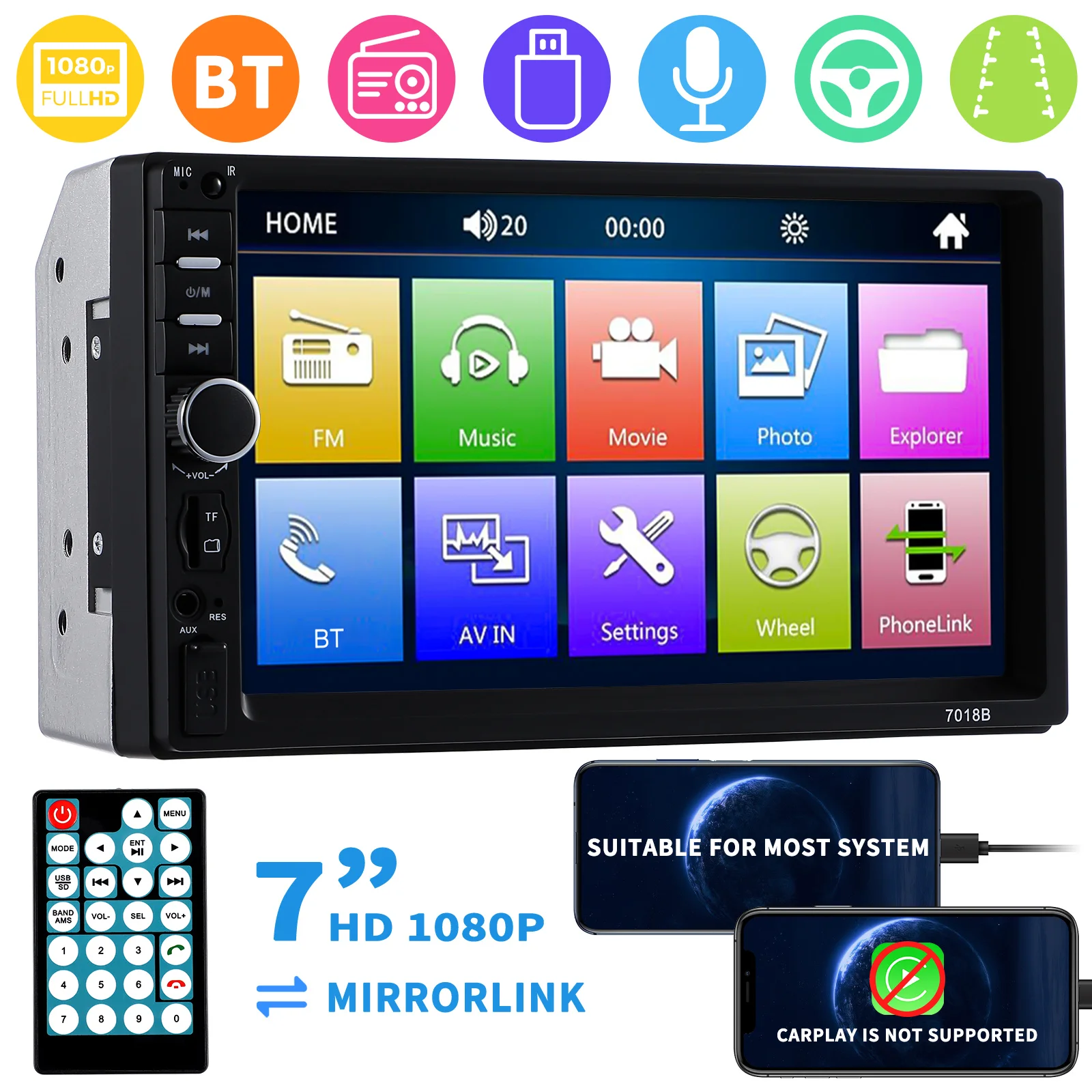 

7 Inch Car Mp5 Player Radio Video and Audio Double Din Stereo Wireless Auto Hardware for