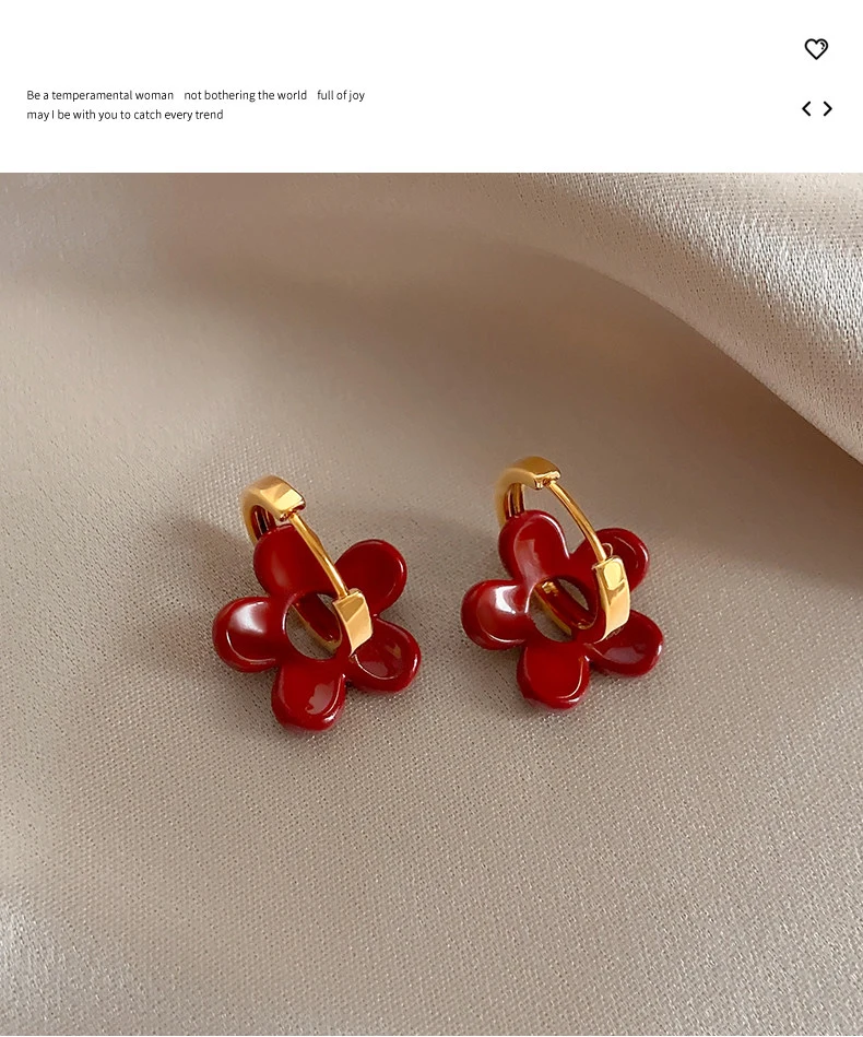 Ankela Rote Emaille Blume Anhänger Ohr Schnalle Neujahr Party Stil Schmuck Ohrringe Für Frauen Elegante Trendy Ohren Zubehör – Detail 5