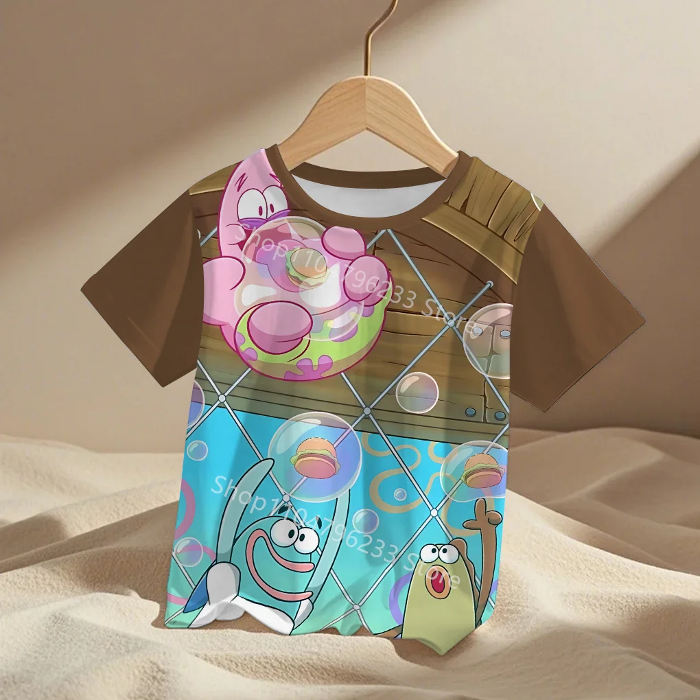 cute cartoon Spongebobs Baby Clothing Outdoor Clothes Boy Girl Child Men's women's Tshirts Children adult Parent child T shirts