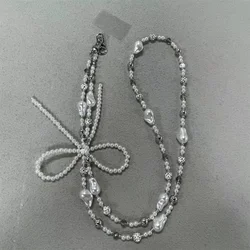 Elegant Pearl Bow Beaded Crossbody Chain Phone Case Pendant - Other (Silver / Gray)
