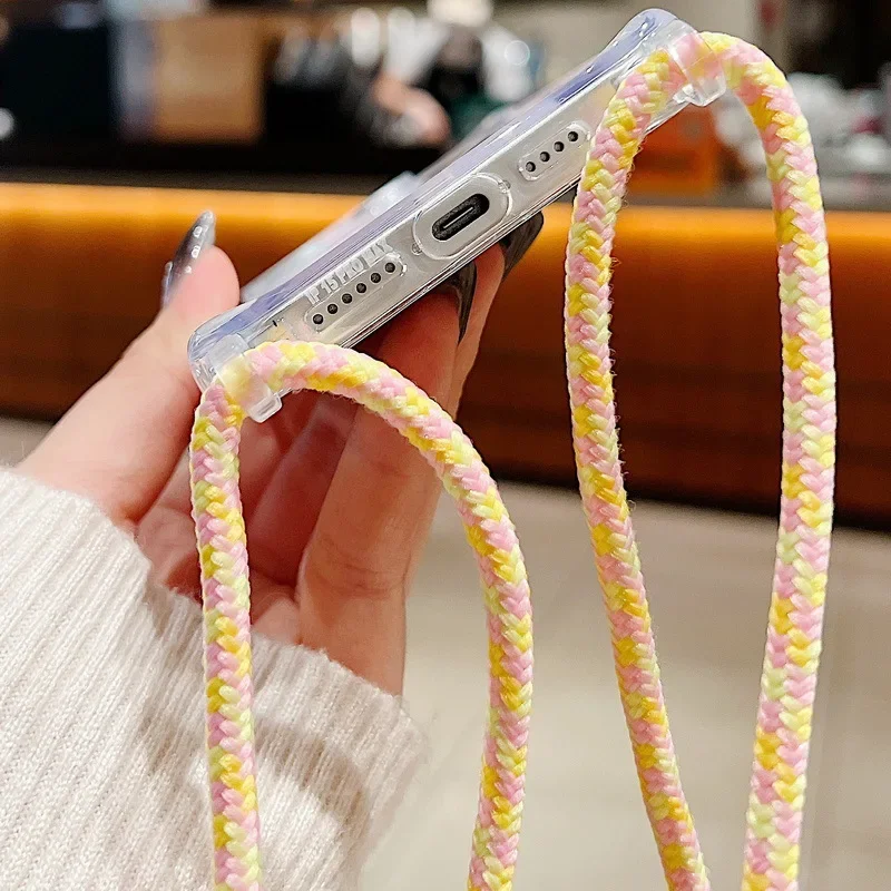 For MagSafe Transparent With Lanyard Mobile phone case For iphone 15 pro max 14 13 12 11 Pro Magnetic wireless charging cover