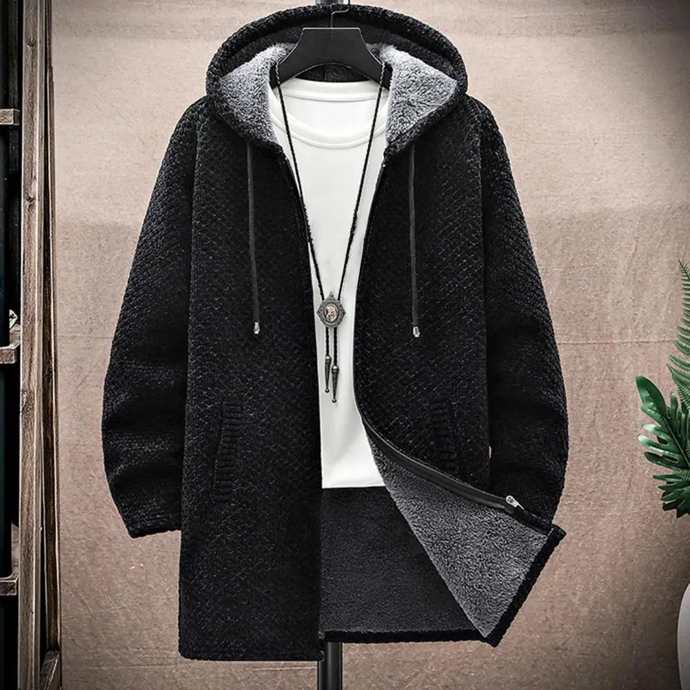 

Men Overcoat Stylish Zipper Knitting Jacket Autumn Winter Men Jacket Windproof Knitting Hooded Sweater for Daily Wear