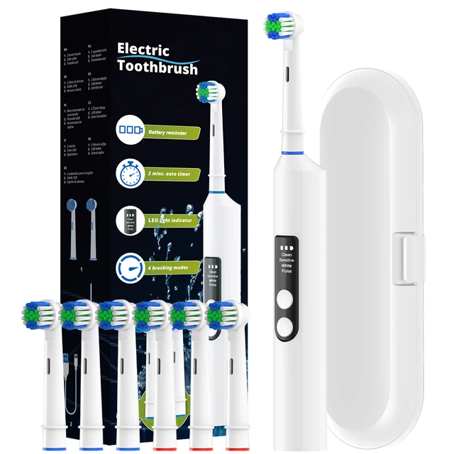 Smart Rotating Electric Toothbrush, 4 Modes Rechargeable Rotary Toothbrush with 6 Heads, Compatible with Oral B Replacement Head 1