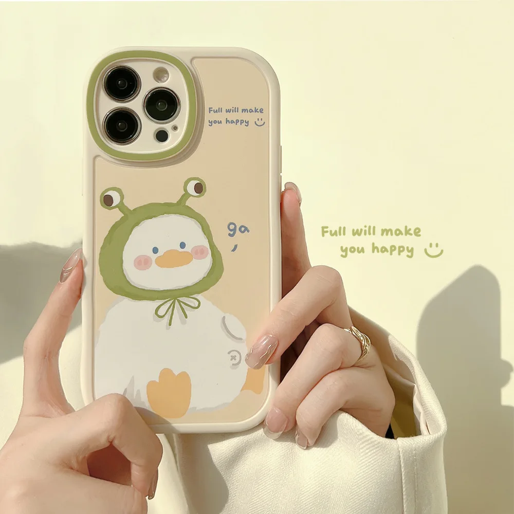 Sweet Smile Milk Green Frog Hat Duck Cartoon Phone Case Per Iphone 15 14 13 11 12 Pro Max Xr 14 15 Plus Xs Max Case Cute Cover