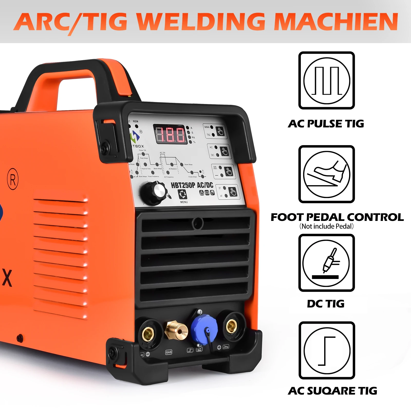 HITBOX 4-in-1 AC/DC Tig Welding Machine HBT250P AC pulse argon Aluminum Welder Digital Control Gas Stainless Pulse Welder 2T/4T 3
