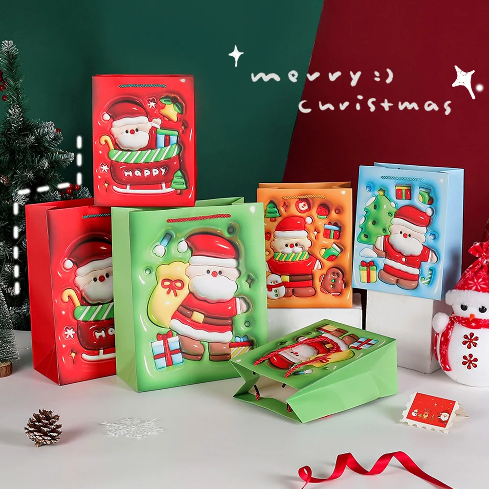 3D Christmas Handbag High-Quality Christmas Paper Bag Creative Cartoon Santa Gift Packaging Bag For Holiday New Year 2026