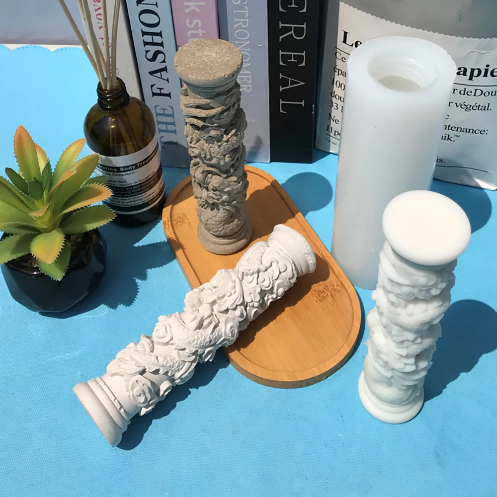 Concrete Coil Dragon Column Silicone Mold, Oriental Totem Design, Candle Mold, DIY Cement Fish Tank Decoration Mould, Home Decor, concrete molds