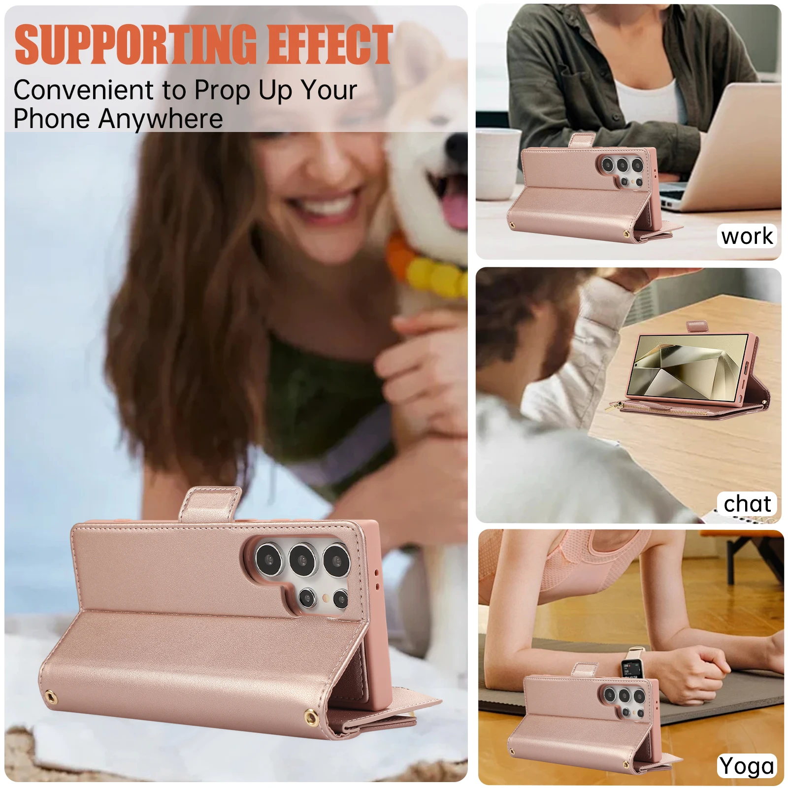 Husă din piele cu fermoar Crossbody, tip portofel, pentru Samsung S24 Ultra S23 Plus S22 S21 A55 A15 A14 A54 în 1, detașabilă_voghion.com
