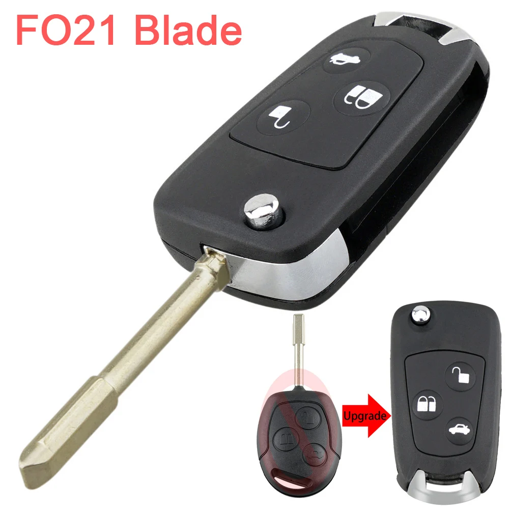 3 Buttons Remote Car Key Fob Shell Modified Flip Folding Flip Key Case Shell Fit for Ford Mondeo Fiesta with FO21/HU101 Blade