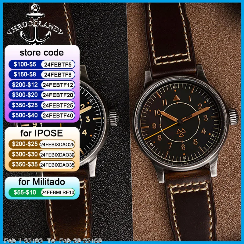 

Hruodland 42mm Retro Pilot Watch Automatic Mechanical Sapphire Glass C3 Luminous Stainless Steel F013 B-UHR Men Pilot Wristwatch