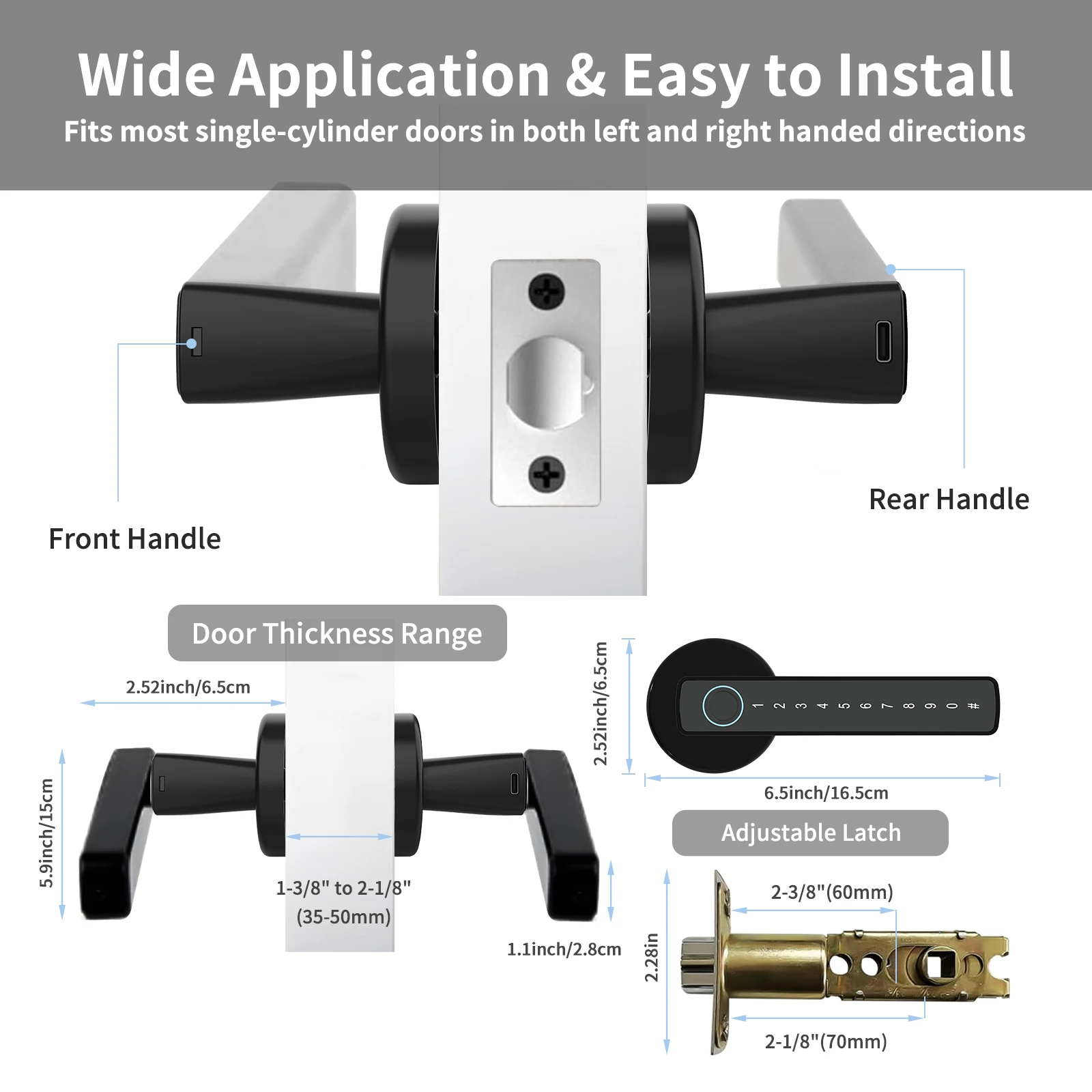 HIFAM Fingerprint Door Lock, Smart Door knob Black Biometric Locks 5-in-1 Unlock Fingerprint Bluetooth, Code, IC Card, Key