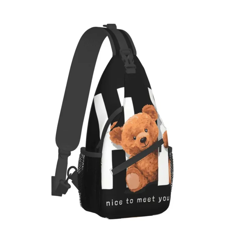 

Teddy Bear Crossbody Bag Sports Says Hi Chest Bag Unisex Women Man Fashion Shoulder Backpacks Travel