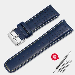Blue Angel Eco - Drive Genuine Leather Watch Strap - Men's 22mm/23mm Bow Design - 22mm (BlueYellow -Silver A)