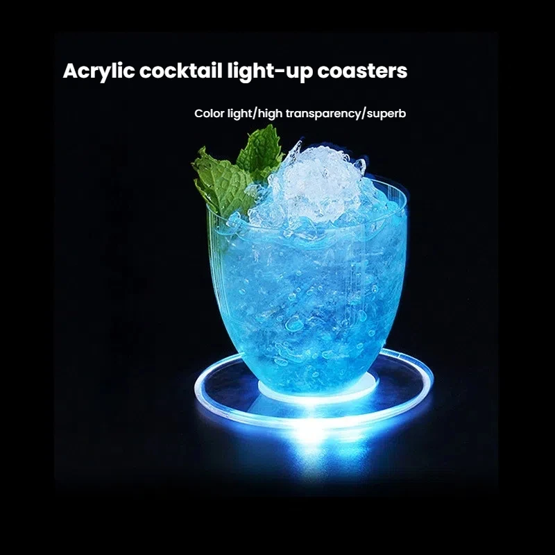 LED Light Cup Mat Acrylic Crystal Drink Coaster Super Thin Cocktail Coaster Bar Mixing Glow Colorful