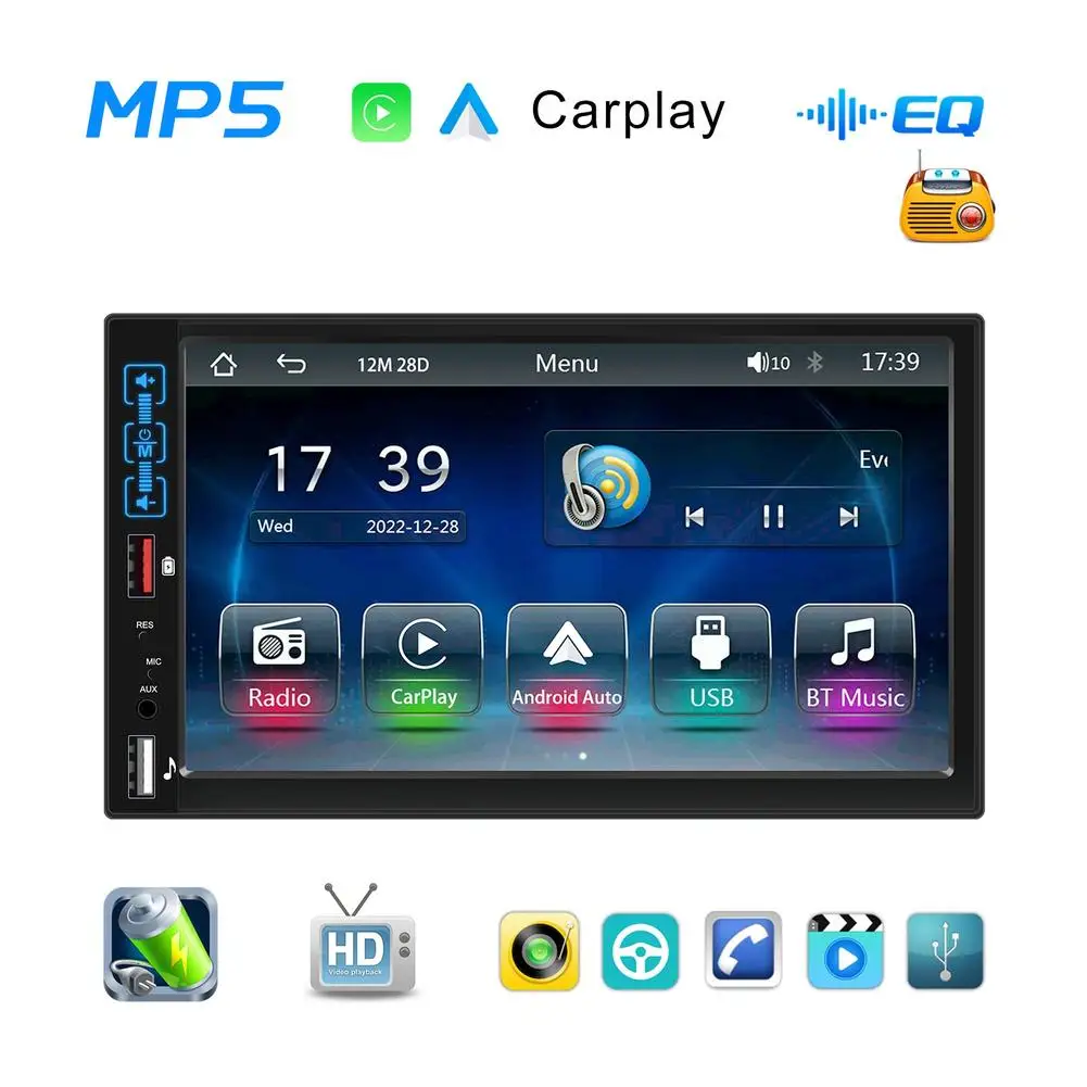 

Dual Din Car Radio 7-inch Hd Screen Bluetooth-compatible Hands-free Kit Mp5 Player Compatible For Carplay Wireless