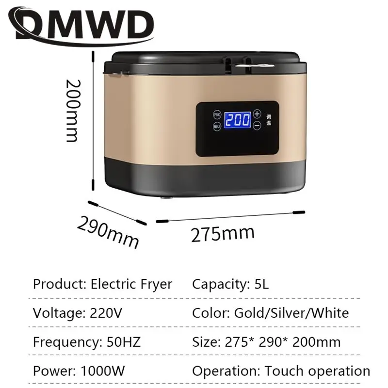 5L Household Electric Deep Fryer Intelligent Temperature adjustable Frying Machine Visualization Multicooker Removable Basket