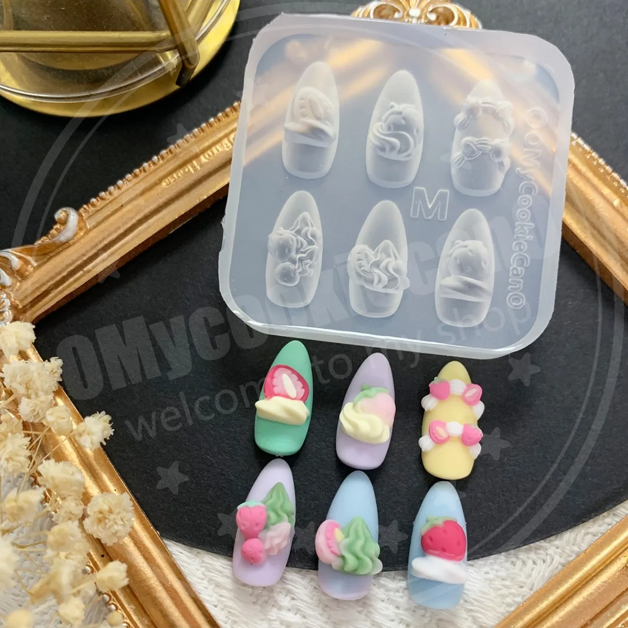 1pc Ice Cream Strawberry Cream Cookie Witch 3D Acrylic Mold  Nail Art Decorations Cat DIY Design Silicone  Nail Art  Nails  Mold 5