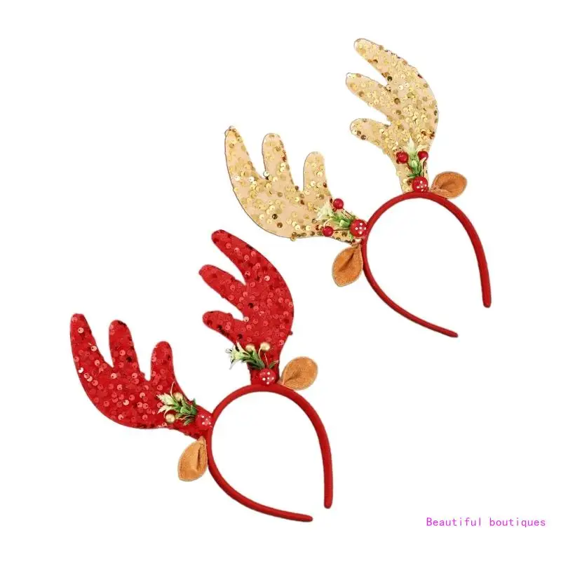 Lovely Xmas Antlers Hair Hoop Live Broadcast Hair Holder Party Headwear DropShip