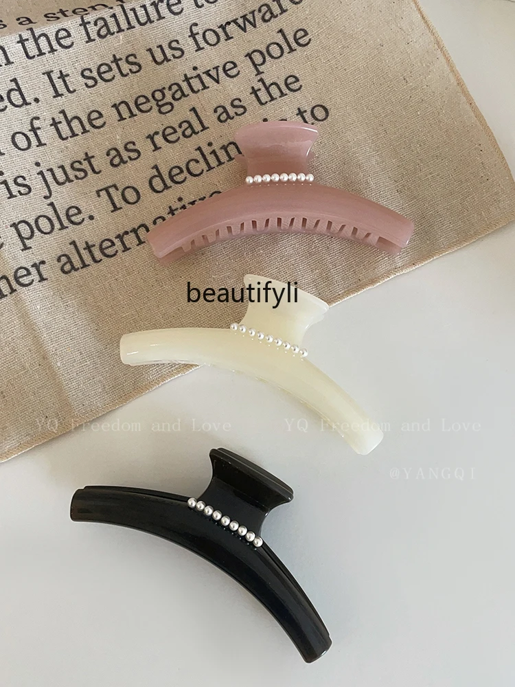

Beige Small Pearl One-Word Grip Women's Suitable for More than Elegant Hair Clip Special-Interest Design High-Grade Shark Clip