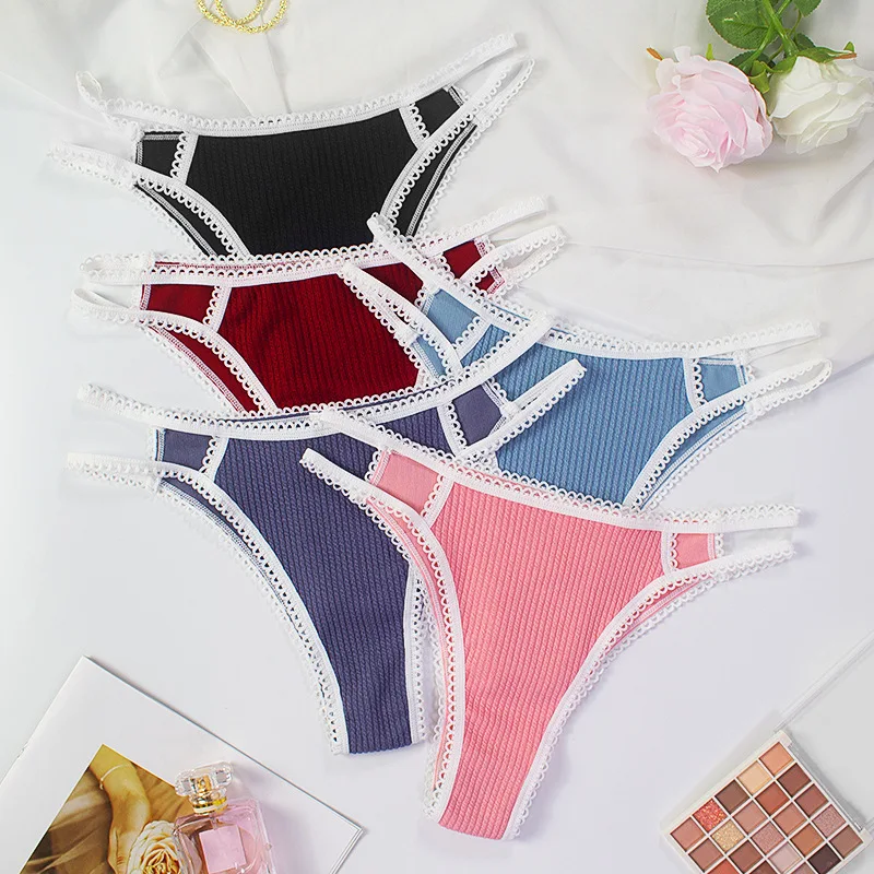 

The New Underwear Female Knitting Pure Cotton Crotch Double Strap Design Sexy French Traceless Briefs