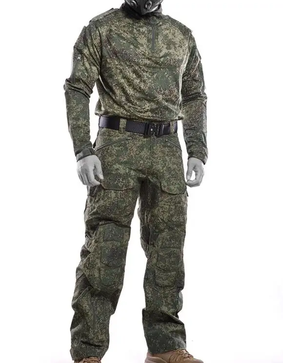 

Russian Military Spring Suit Camouflage Green Mosaic Frog Kneepad Men Vintage Include Tops Pants