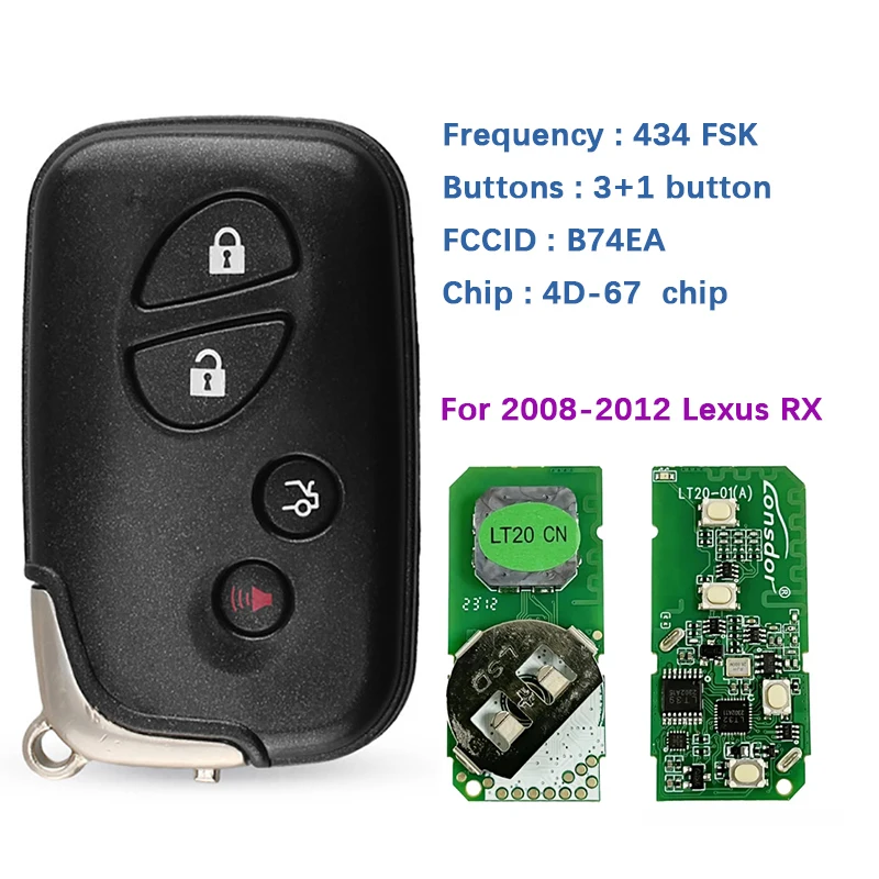 

CN052011 Aftermarket 4 Button Smart Key For Lexus RX 2008-2012 Remote With 433Mhz FCCID B74EA 4D Chip 89904-48242 89904-48241