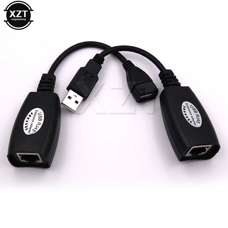 USB to RJ45 RJ 45 LAN Cable Extension Adapter Extender Over Cat5 RJ45 Cat6 Patch Cord 2Pcs Black Networking Accessories usb adapter usb extension adapter usb adapter cable usb cable adapter conversion cable adapter