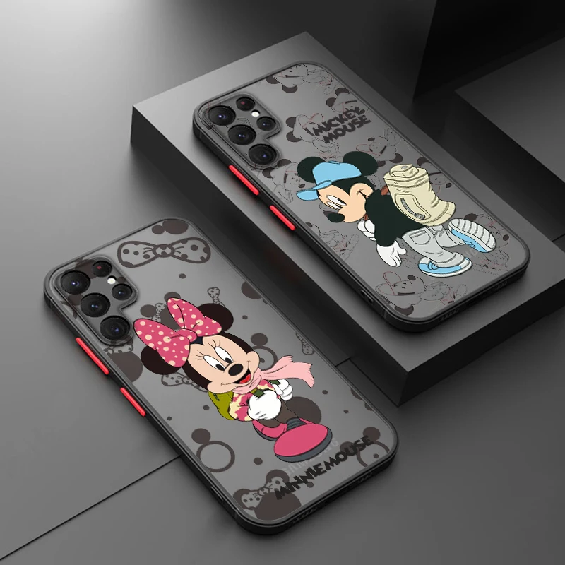 

Mickey Minnie Couple For Samsung Galaxy S24 S23 S22 S21 S20 S10 Note 20 10 FE Plus Ultra Lite Frosted Translucent Phone Case