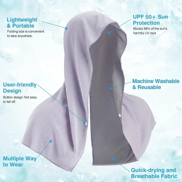 Cooling Hoodie Towel Cooling Towels Quick Drying Absorbent Towels for Neck and Face UV Protection Sport Workout Camping Cycling 6