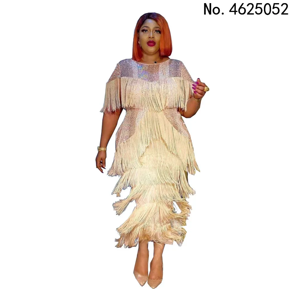 Elegant Party Dresses For Women 2023 Summer Tassel Bodycon Maxi Robe Dashiki African Clothing Birthday Wedding Gowns Clothing