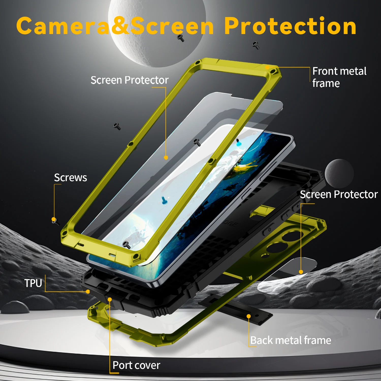 Shockproof Heavy Duty Metal Phone Case with Glass Screen Protector and Anti-Scratch Technology