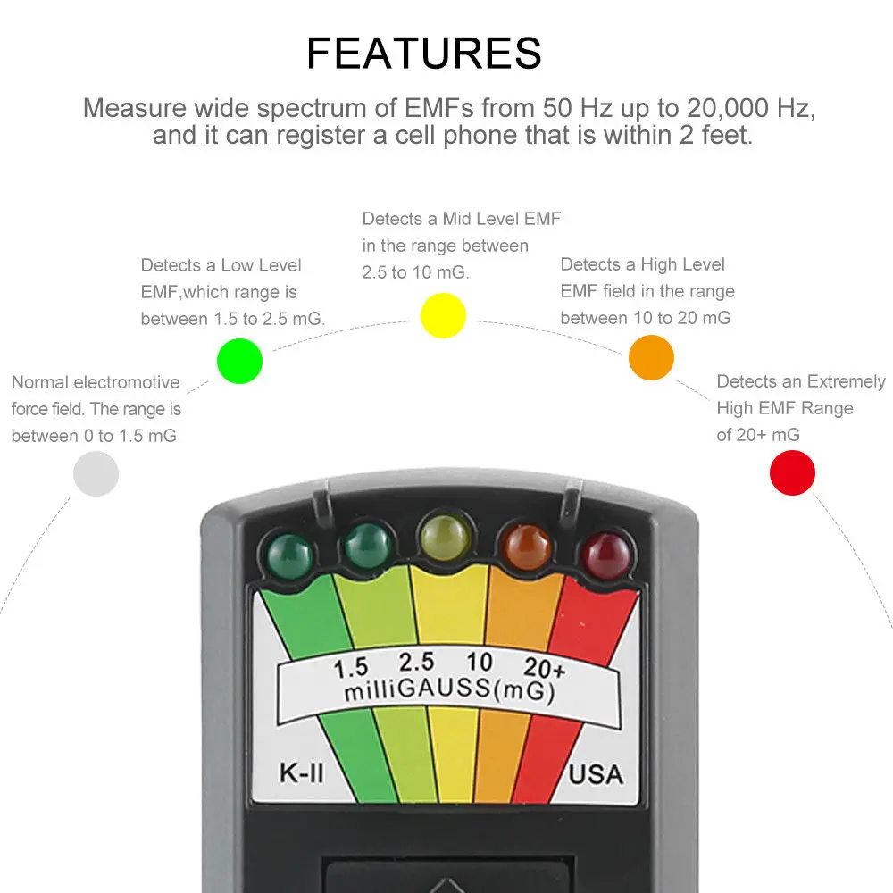 K2 EMF 5-LED Magnétique Détecteur de Champ Portable Gauss Mètre Aventures  Paranormal Testeur