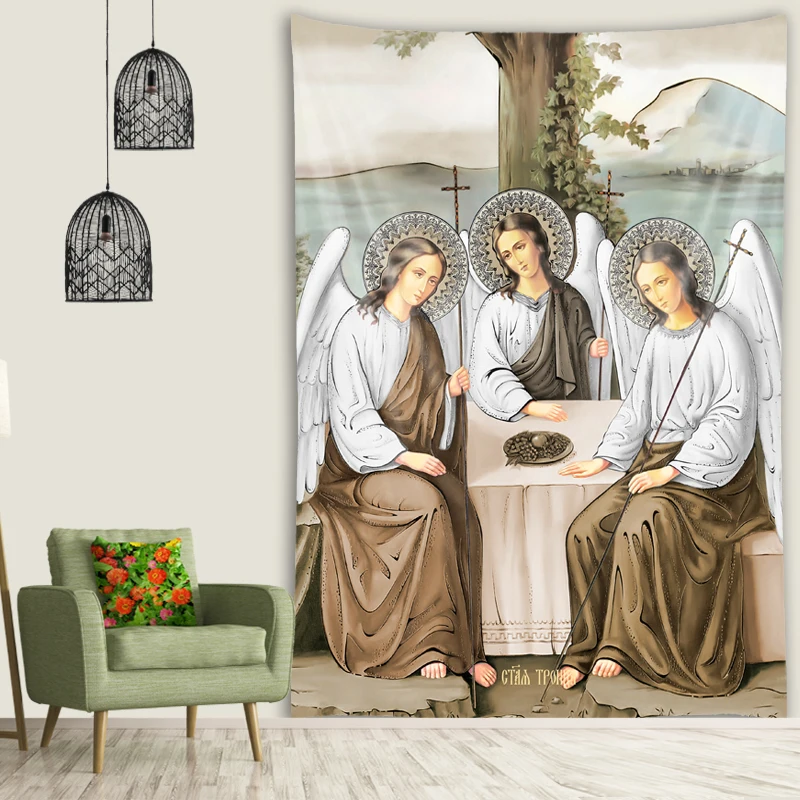 Tapestry Decor Christ Trinity Virgin Jesus Home Decor Angel Holy Icons Room Wall Hanging Christian Holiday Murals