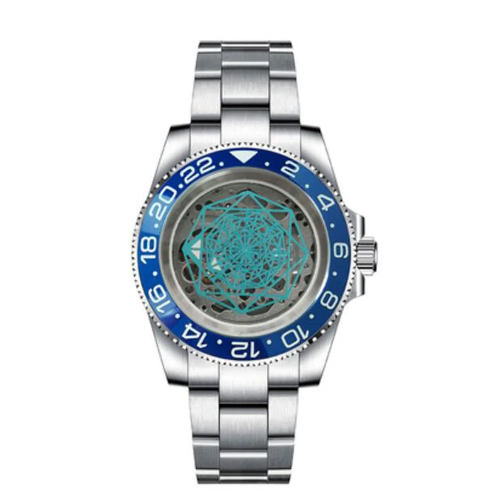 

Elegant Watch 40mm Case Strap Sapphire Glass Skeleton Dial Green Luminous Turntable Hands NH70 Movement Mechanical Watch