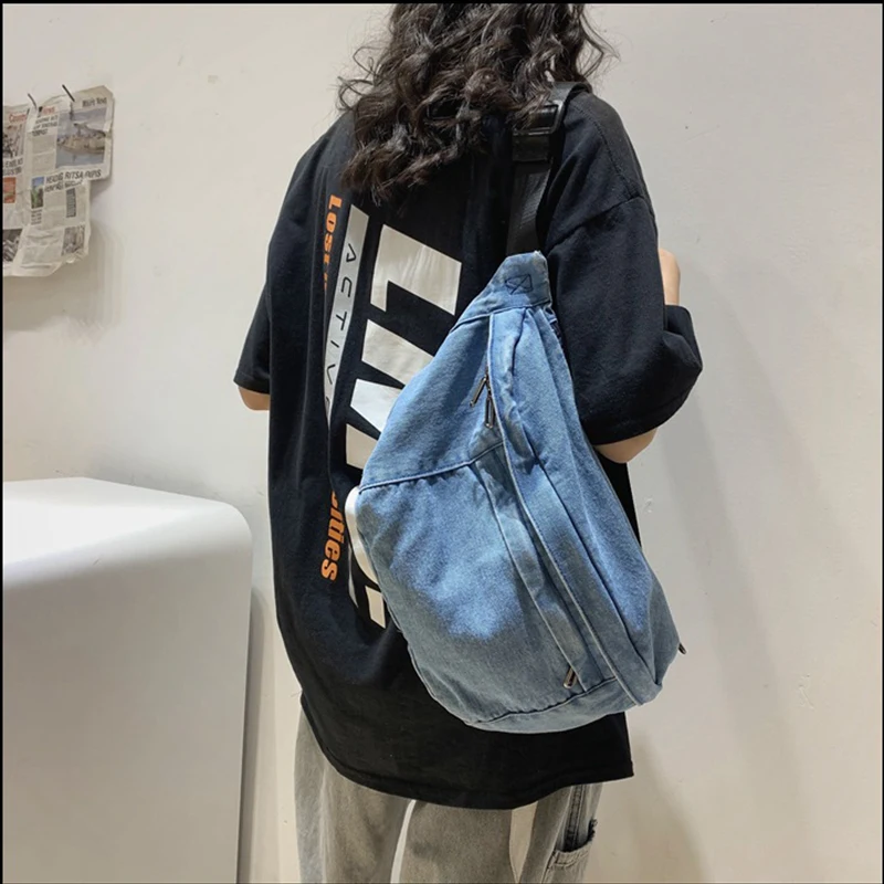 Unisex Crossbody Bag Shoulder Bag Girls Denim for Women Large Capacity Messenger Bolsos Para Mujer Hip Hop Belt crossbody bag