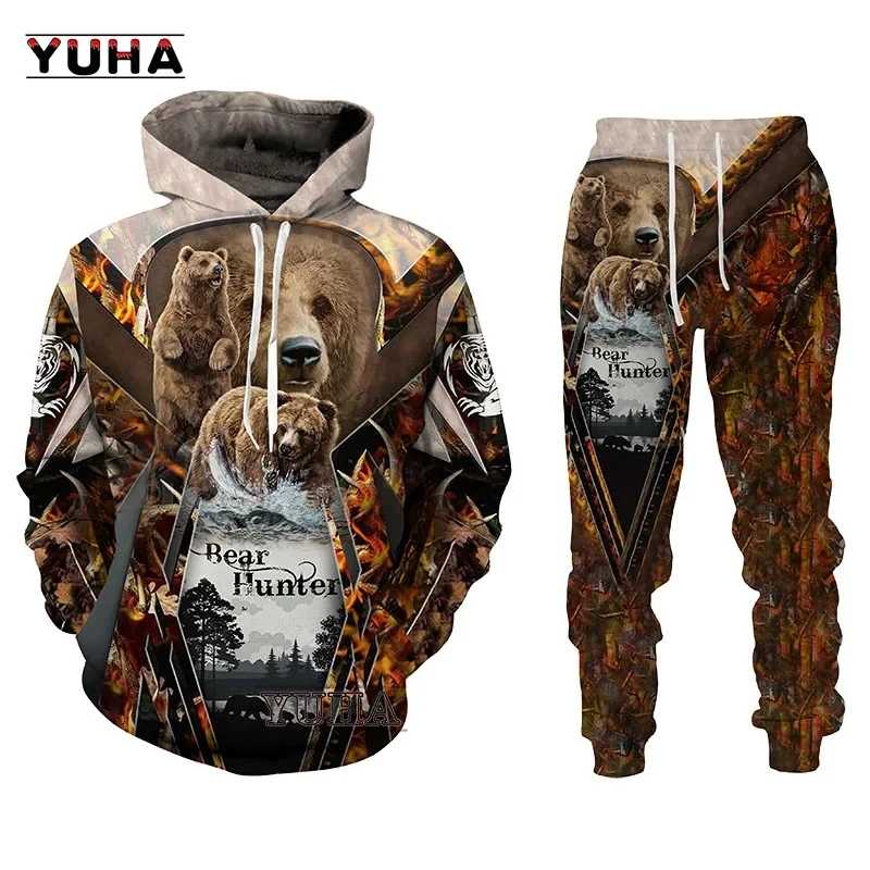 Men Pullovers 3D Print Bear Hoodies For Men's Sweatshirt Suits Hunter Spring Autumn Fashion Tracksuit Cool Sweatpants Clothing