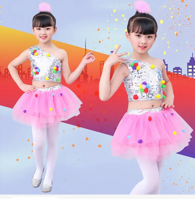 

Children's jazz dance Latin dance kindergarten dance costume girl fluffy skirt sequin performance clothing praise ephods