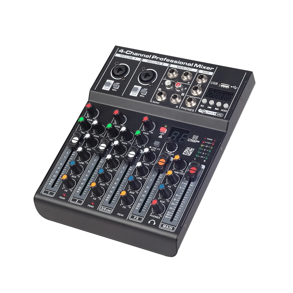 

Portable 4-Channel Interface De Audio Built-in 99 Effects professional mini mixer for broadcast recording