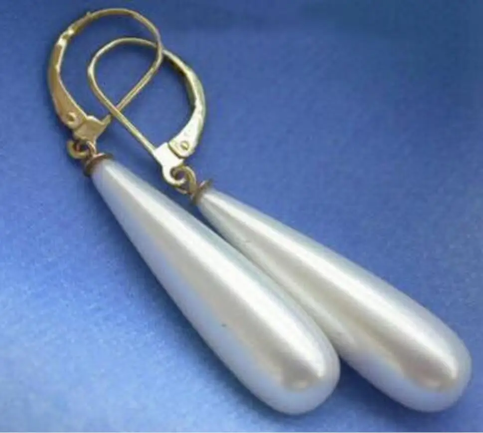 

jewelry new Charming long teardrop south sea white shell pearl dangle earrings