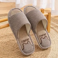 2025 Hot Linen Slippers Women Spring Autumn Home Flip Flops Men Thick Platform Soft Sole Slides Couples Soft Slip On Flats Shoes 2