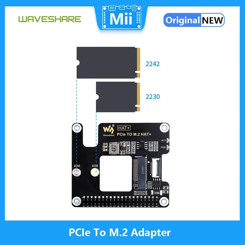 Waveshare PCIe to M.2 ,   5 , NVMe  M.2 ָ Ʈ ̺, HAT + ǥ 