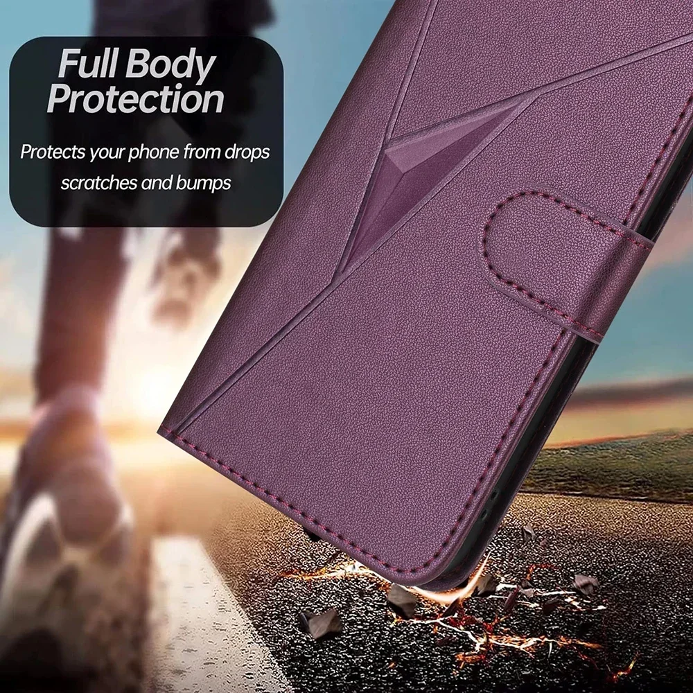 Leather Flip Wallet Phone Case with Card Slot & Book Strap