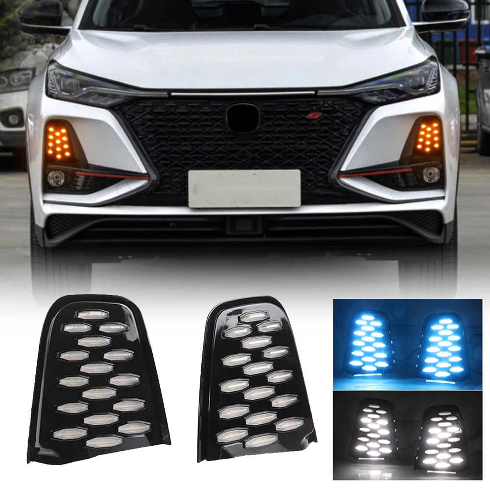 

OKEEN 2Pcs LED Car Daytime Running Light For Changan CS75 Plus 2022 Start-Scan Driving Lamp DRL Turn Signal Fog Headlights 12V