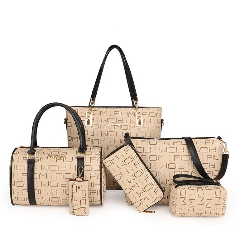 New trendy women's bag with letters, hand-held, single shoulder, diagonal cross, mother bag, six piece set