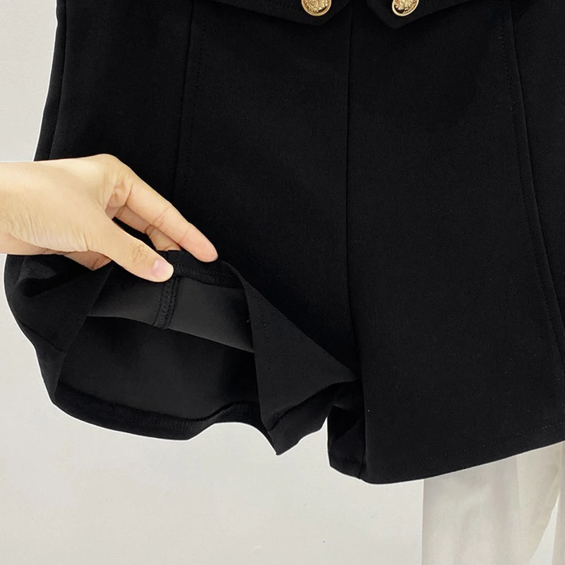 QOERLIN Slim-Fit Stretch Black Shorts Summer 2024 New Korean Fashion High Waist Wide Leg Casual Sexy Hot Girls Shorts Streetwear
