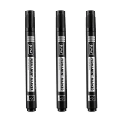 Set of Waterproof Fine Point & Crude Nib Permanent Marker Pens - Assorted Colors, Thin 1.5mm Nib (3 Pcs Black Set)