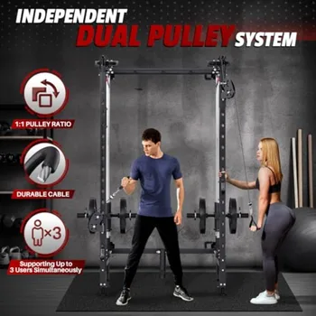 Folding Squat Rack Wall Mounted Power Rack with Cable Crossover Machine and LAT Pull Down MultiFunction SpaceSaving Power Cage 2